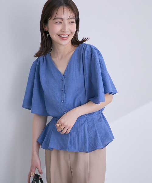 VIS（ビス）の「シャンブレーローンドルマンブラウス（シャツ/ブラウス・レディース・ホワイト/イエロー/オレンジ/ブルー/モスグリーン/スミクロ・FREE）」の4枚目の写真