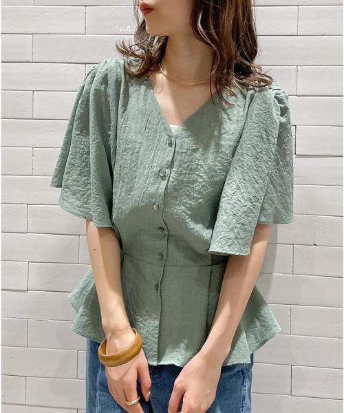 VIS（ビス）の「シャンブレーローンドルマンブラウス（シャツ/ブラウス・レディース・ホワイト/イエロー/オレンジ/ブルー/モスグリーン/スミクロ・FREE）」の3枚目の写真