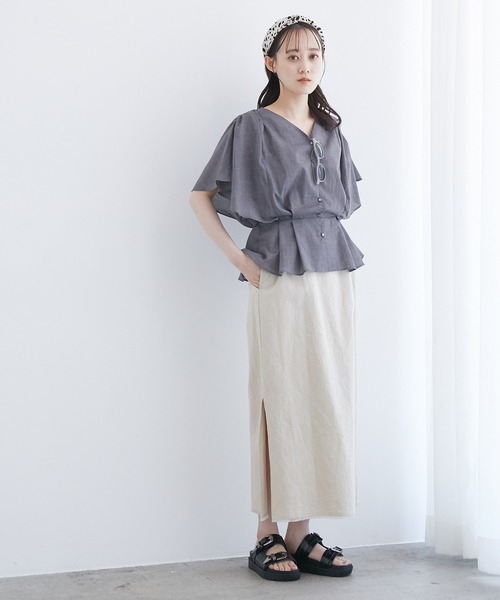 VIS（ビス）の「シャンブレーローンドルマンブラウス（シャツ/ブラウス・レディース・ホワイト/イエロー/オレンジ/ブルー/モスグリーン/スミクロ・FREE）」の14枚目の写真