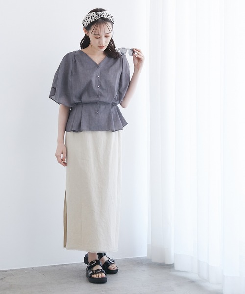 VIS（ビス）の「シャンブレーローンドルマンブラウス（シャツ/ブラウス・レディース・ホワイト/イエロー/オレンジ/ブルー/モスグリーン/スミクロ・FREE）」の21枚目の写真