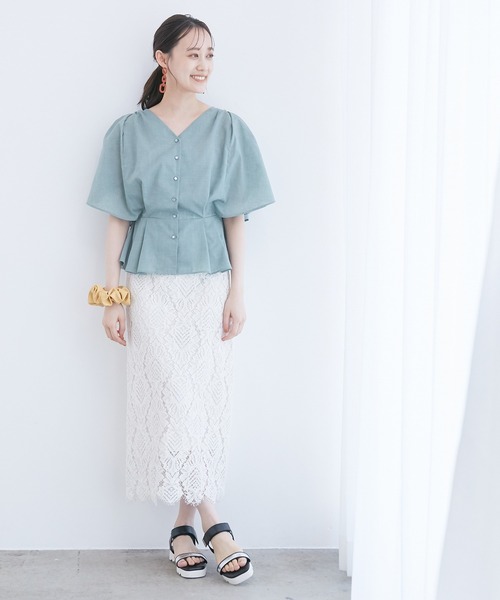 VIS（ビス）の「シャンブレーローンドルマンブラウス（シャツ/ブラウス・レディース・ホワイト/イエロー/オレンジ/ブルー/モスグリーン/スミクロ・FREE）」の7枚目の写真