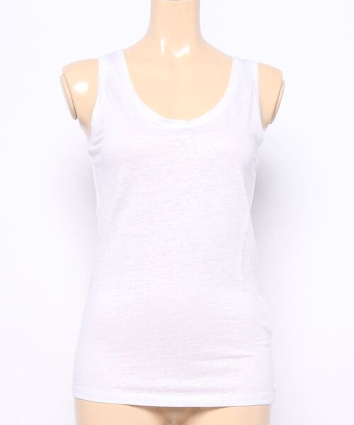 MAJESTIC FILATURES（マジェスティックフィラチュール）の「MAJESTIC FILATURES: リネンタンクトップ（Tシャツ/カットソー・レディース・ベージュ/ホワイト/ネイビー・1）」の2枚目の写真