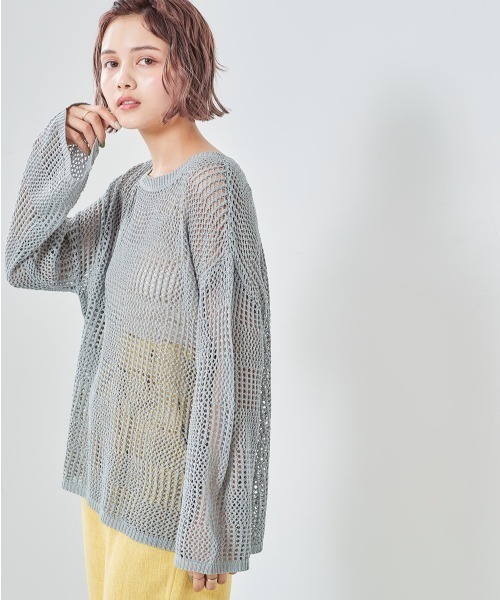 cepo（セポ）の「チェックメッシュ　シアーニット（ニット/セーター・レディース・オフホワイト/グレー/ベージュ・M）」の3枚目の写真