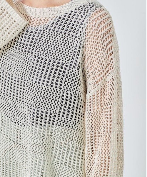 cepo（セポ）の「チェックメッシュ　シアーニット（ニット/セーター・レディース・オフホワイト/グレー/ベージュ・M）」の13枚目の写真