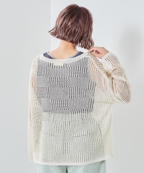 cepo（セポ）の「チェックメッシュ　シアーニット（ニット/セーター・レディース・オフホワイト/グレー/ベージュ・M）」の10枚目の写真