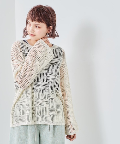 cepo（セポ）の「チェックメッシュ　シアーニット（ニット/セーター・レディース・オフホワイト/グレー/ベージュ・M）」の7枚目の写真