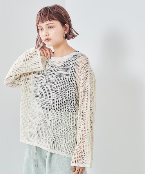 cepo（セポ）の「チェックメッシュ　シアーニット（ニット/セーター・レディース・オフホワイト/グレー/ベージュ・M）」の8枚目の写真