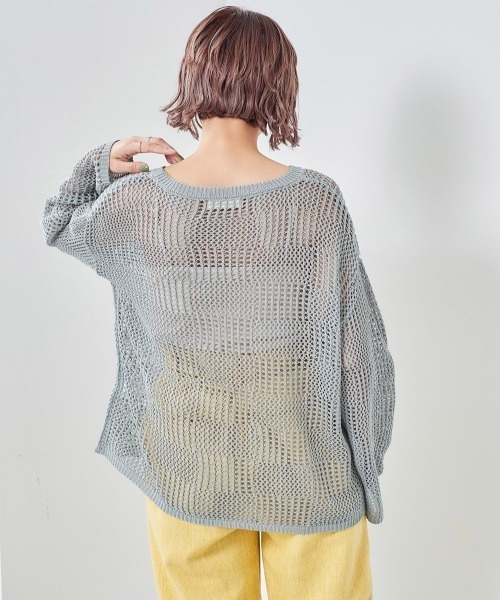 cepo（セポ）の「チェックメッシュ　シアーニット（ニット/セーター・レディース・オフホワイト/グレー/ベージュ・M）」の19枚目の写真