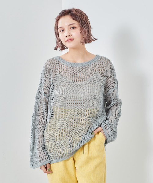 cepo（セポ）の「チェックメッシュ　シアーニット（ニット/セーター・レディース・オフホワイト/グレー/ベージュ・M）」の14枚目の写真