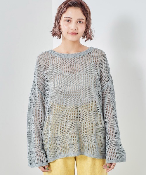 cepo（セポ）の「チェックメッシュ　シアーニット（ニット/セーター・レディース・オフホワイト/グレー/ベージュ・M）」の15枚目の写真