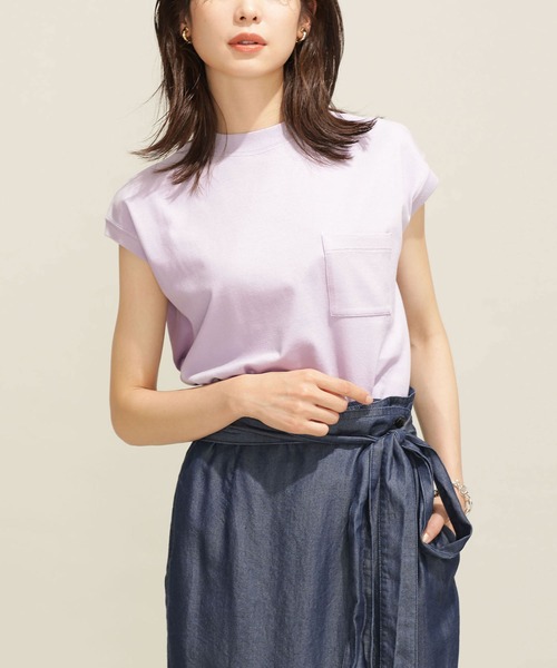 NANO universe（ナノユニバース）の「シェルテック フレンチスリーブトップス（Tシャツ/カットソー・レディース・ライトグレー/ラベンダー/クリーム・FREE）」の3枚目の写真