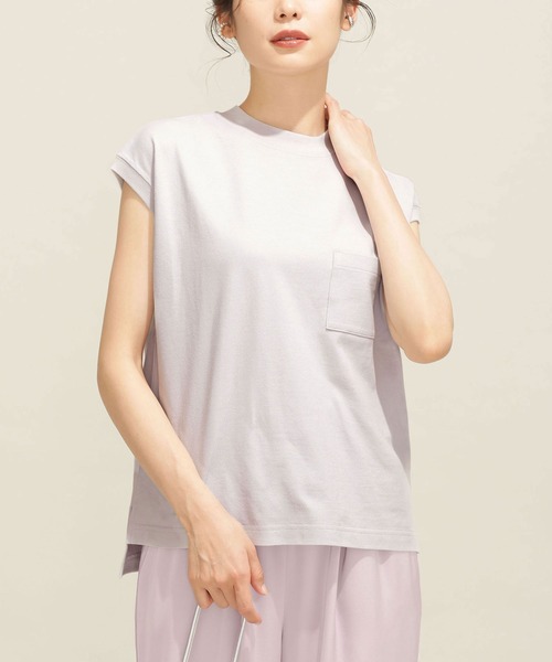 NANO universe（ナノユニバース）の「シェルテック フレンチスリーブトップス（Tシャツ/カットソー・レディース・ライトグレー/ラベンダー/クリーム・FREE）」の2枚目の写真