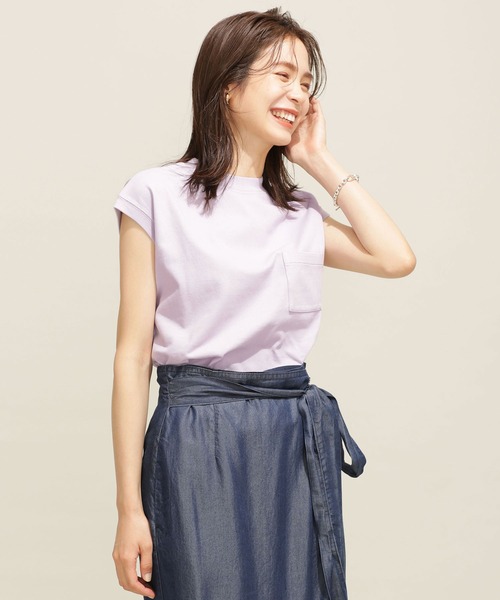 NANO universe（ナノユニバース）の「シェルテック フレンチスリーブトップス（Tシャツ/カットソー・レディース・ライトグレー/ラベンダー/クリーム・FREE）」の9枚目の写真