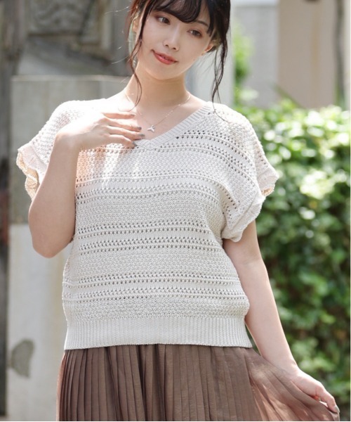 ARCANUM DESIGN（アルカナムデザイン）の「ARL 5G KNT バックレースアップニット×キャミソール（ニット/セーター・レディース・ブラック/グレー/モカ/ベージュ・FREE）」の3枚目の写真