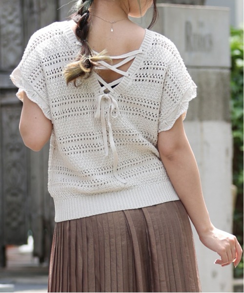 ARCANUM DESIGN（アルカナムデザイン）の「ARL 5G KNT バックレースアップニット×キャミソール（ニット/セーター・レディース・ブラック/グレー/モカ/ベージュ・FREE）」の11枚目の写真