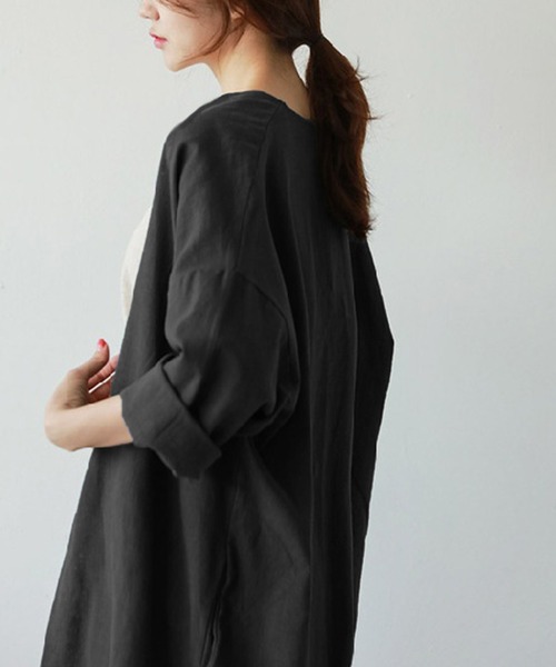 JUNOAH（ジュノア）の「リネン混ロングガウンカーディガン（カーディガン/ボレロ・レディース・ブラック/ブルー/グリーン/アイボリー/モカ/グレイッシュベージュ・MEDIUM/LARGE）」の17枚目の写真