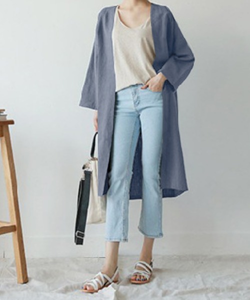 JUNOAH（ジュノア）の「リネン混ロングガウンカーディガン（カーディガン/ボレロ・レディース・ブラック/ブルー/グリーン/アイボリー/モカ/グレイッシュベージュ・MEDIUM/LARGE）」の18枚目の写真