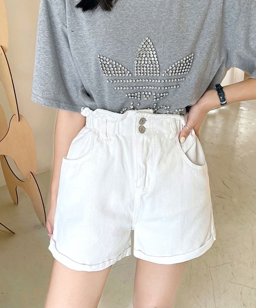 fd style（エフディ スタイル）の「【DS】エラスティックショートパンツ（デニムパンツ・レディース・ホワイト/ブラック・MEDIUM/LARGE/X-LARGE）」の2枚目の写真