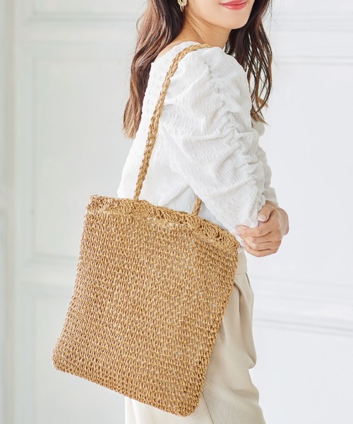 KOBE LETTUCE（コウベレタス）の「ロングハンドルスクエアかごバッグ（かごバッグ・レディース・ベージュ/ピンク/グリーン系その他・FREE）」の2枚目の写真