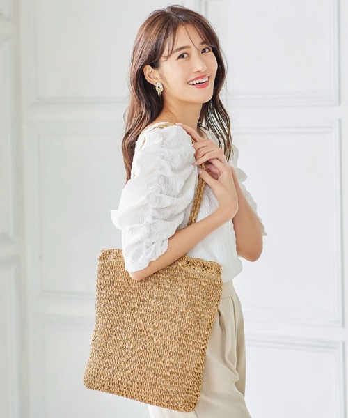 KOBE LETTUCE（コウベレタス）の「ロングハンドルスクエアかごバッグ（かごバッグ・レディース・ベージュ/ピンク/グリーン系その他・FREE）」の8枚目の写真