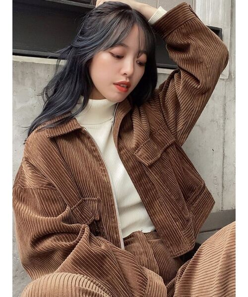 EVRIS（エヴリス）の「コーデュロイショートブルゾン【セットアップ着用可能】（ブルゾン・レディース・ブラック/ブラウン/アイボリー・FREE）」の12枚目の写真