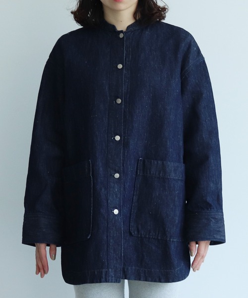 yuni（ユニ ）の「○コットン/リネン denim mao collar ジャケット