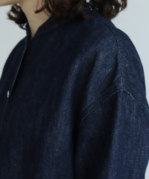 yuni（ユニ ）の「○コットン/リネン denim mao collar ジャケット