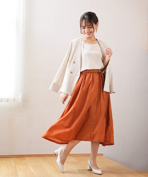 Emilyan(エミリアン)の「【テンセルリネン】バックルベルト付きギャザーフレアースカート(裏付)(スカート・レディース・ブラック/ベージュ/オレンジ・64)」の21枚目の写真
