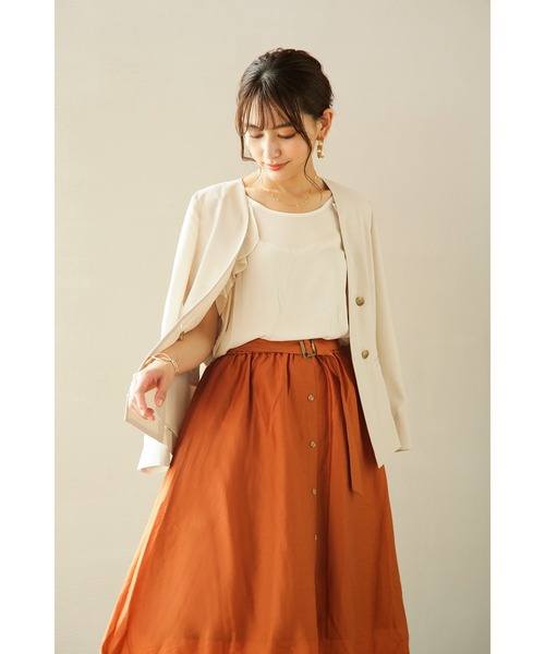 Emilyan(エミリアン)の「【テンセルリネン】バックルベルト付きギャザーフレアースカート(裏付)(スカート・レディース・ブラック/ベージュ/オレンジ・64)」の22枚目の写真