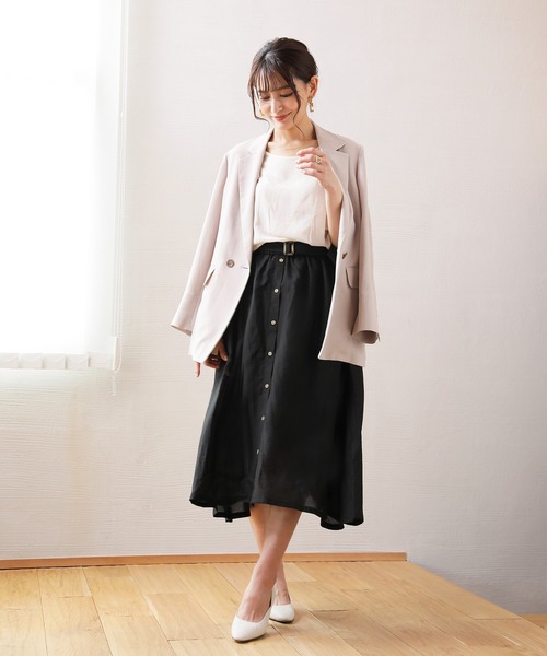 Emilyan(エミリアン)の「【テンセルリネン】バックルベルト付きギャザーフレアースカート(裏付)(スカート・レディース・ブラック/ベージュ/オレンジ・64)」の6枚目の写真