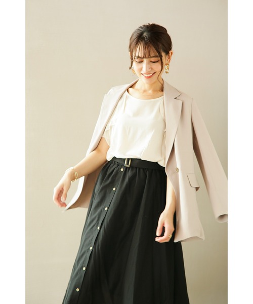 Emilyan(エミリアン)の「【テンセルリネン】バックルベルト付きギャザーフレアースカート(裏付)(スカート・レディース・ブラック/ベージュ/オレンジ・64)」の7枚目の写真