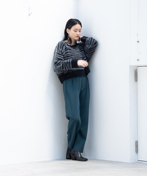 Happy John(ハッピージョン)の「shaggy zebra knit/シャギーゼブラニット(ニット/セーター・レディース・チャコールグレー/アイボリー・FREE)」の4枚目の写真