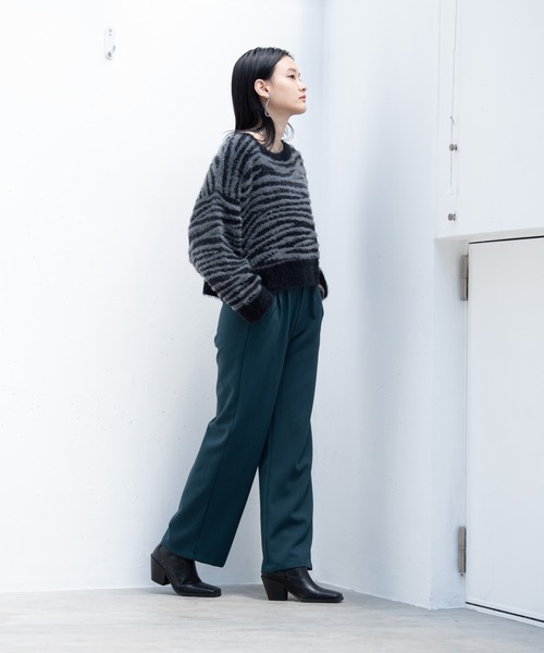 Happy John(ハッピージョン)の「shaggy zebra knit/シャギーゼブラニット(ニット/セーター・レディース・チャコールグレー/アイボリー・FREE)」の12枚目の写真