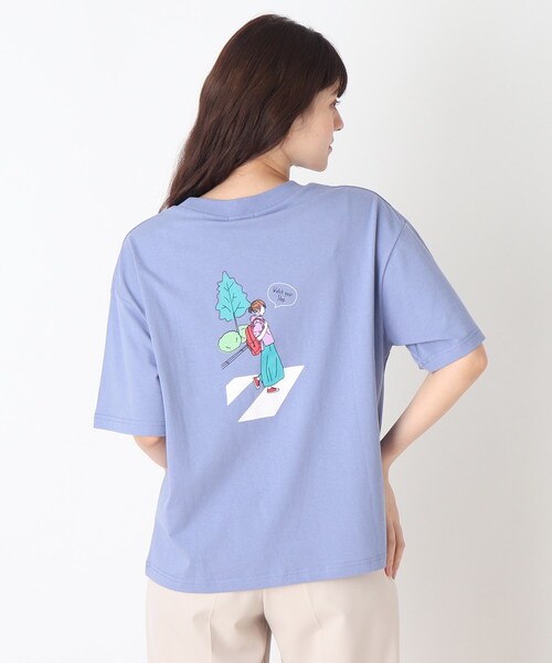 SHOO・LA・RUE(シューラルー)の「◆【つながる】横断歩道ママTシャツ(Tシャツ/カットソー・レディース・ブルー/ピンク系・99)」の1枚目の写真