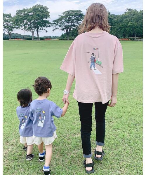 SHOO・LA・RUE(シューラルー)の「◆【つながる】横断歩道ママTシャツ(Tシャツ/カットソー・レディース・ブルー/ピンク系・99)」の7枚目の写真