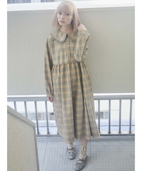 merry jenny（メリージェニー）の「bear刺繍チェックワンピース（ワンピース・レディース・オレンジ/ブラウン/ベージュ・FREE）」の10枚目の写真