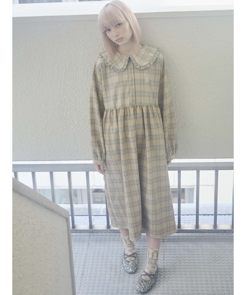 merry jenny（メリージェニー）の「bear刺繍チェックワンピース（ワンピース・レディース・オレンジ/ブラウン/ベージュ・FREE）」の14枚目の写真