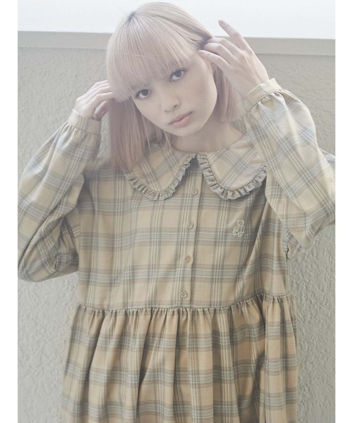 merry jenny（メリージェニー）の「bear刺繍チェックワンピース（ワンピース・レディース・オレンジ/ブラウン/ベージュ・FREE）」の11枚目の写真