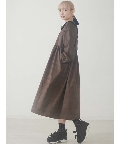 merry jenny（メリージェニー）の「bear刺繍チェックワンピース（ワンピース・レディース・オレンジ/ブラウン/ベージュ・FREE）」の15枚目の写真