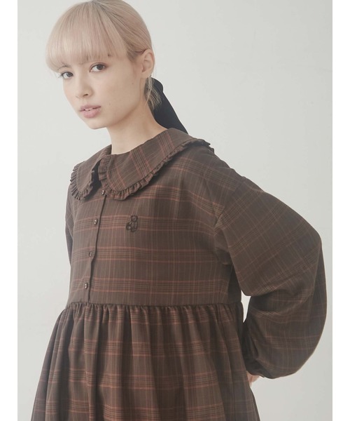 merry jenny（メリージェニー）の「bear刺繍チェックワンピース（ワンピース・レディース・オレンジ/ブラウン/ベージュ・FREE）」の12枚目の写真