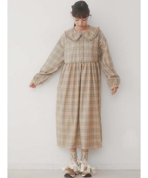 merry jenny（メリージェニー）の「bear刺繍チェックワンピース（ワンピース・レディース・オレンジ/ブラウン/ベージュ・FREE）」の5枚目の写真