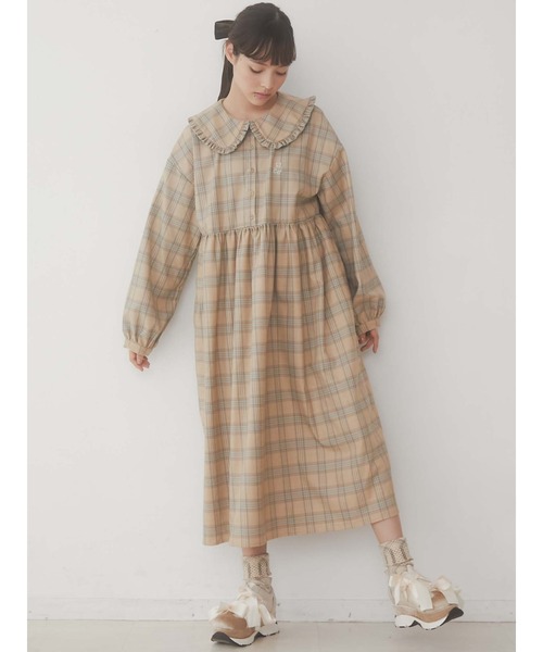 merry jenny（メリージェニー）の「bear刺繍チェックワンピース（ワンピース・レディース・オレンジ/ブラウン/ベージュ・FREE）」の7枚目の写真