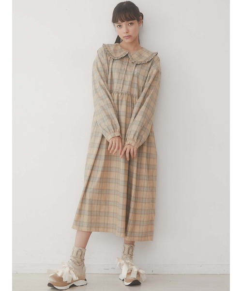 merry jenny（メリージェニー）の「bear刺繍チェックワンピース（ワンピース・レディース・オレンジ/ブラウン/ベージュ・FREE）」の8枚目の写真