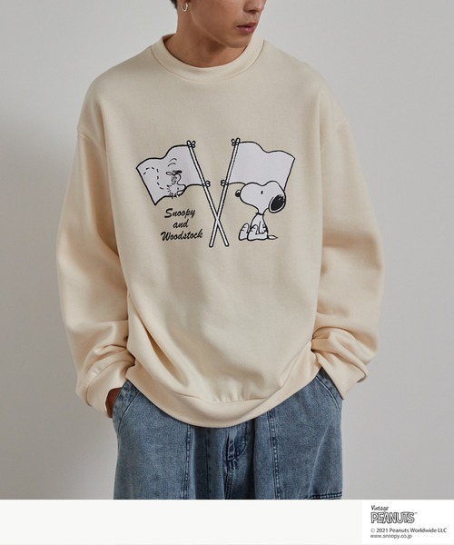 Vintage PEANUTS(ビンテージピーナッツ)の「PEANUTS/ピーナッツ 裏起毛オーバーサイズスウェット(スウェット・メンズ・ブラック/アイボリー・S/FREE)」の2枚目の写真