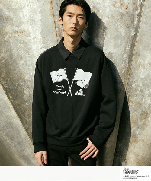 Vintage PEANUTS(ビンテージピーナッツ)の「PEANUTS/ピーナッツ 裏起毛オーバーサイズスウェット(スウェット・メンズ・ブラック/アイボリー・S/FREE)」の4枚目の写真