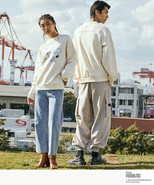 Vintage PEANUTS(ビンテージピーナッツ)の「PEANUTS/ピーナッツ 裏起毛オーバーサイズスウェット(スウェット・メンズ・ブラック/アイボリー・S/FREE)」の3枚目の写真