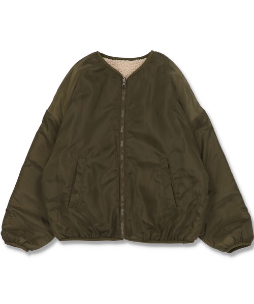 SPINNS（スピンズ）の「ノーカラーリバーシブルパイピングボアブルゾン（ブルゾン・レディース・ベージュ/アイボリー/ライトベージュ・ONESIZE）」の9枚目の写真