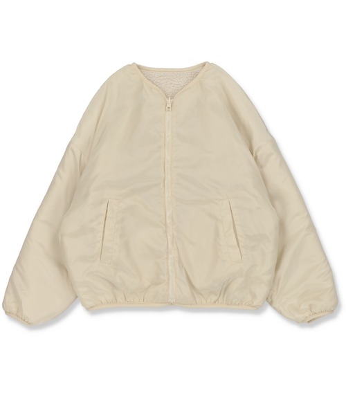SPINNS（スピンズ）の「ノーカラーリバーシブルパイピングボアブルゾン（ブルゾン・レディース・ベージュ/アイボリー/ライトベージュ・ONESIZE）」の8枚目の写真