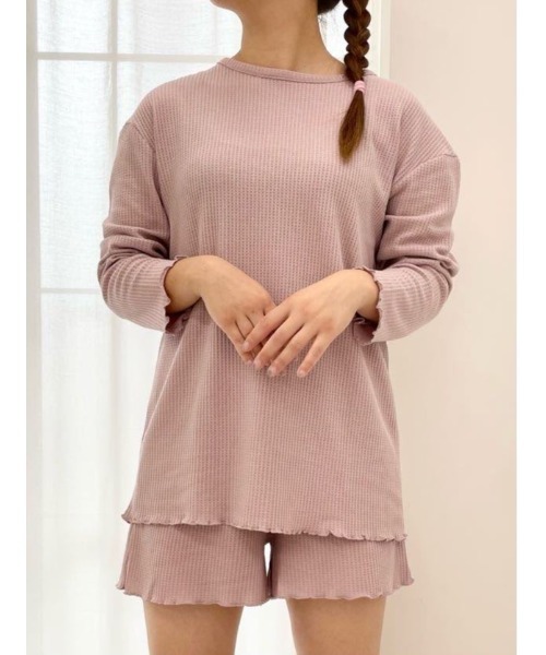 YU'NOW（ユナウ）の「ワッフルプルオーバー＆ハラマキ付温活ショートパンツセット（ルームウェア/パジャマ・レディース・チャコールグレー/ベージュ/ダークネイビー/ピンク/オフホワイト/杢グレー・MEDIUM/LARGE/X-LARGE）」の22枚目の写真