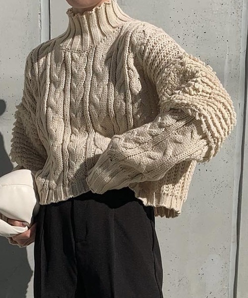 select MOCA（セレクトモカ）の「ハイネックループショルダーショートニット（ニット/セーター・レディース・ブラック/アイボリー/テラコッタ/グリーン・FREE）」の13枚目の写真